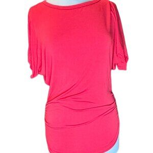 Johnny MSRP $55  Small Red Top Y2K Blouse Dolman Sleeves Ruching Lightweight